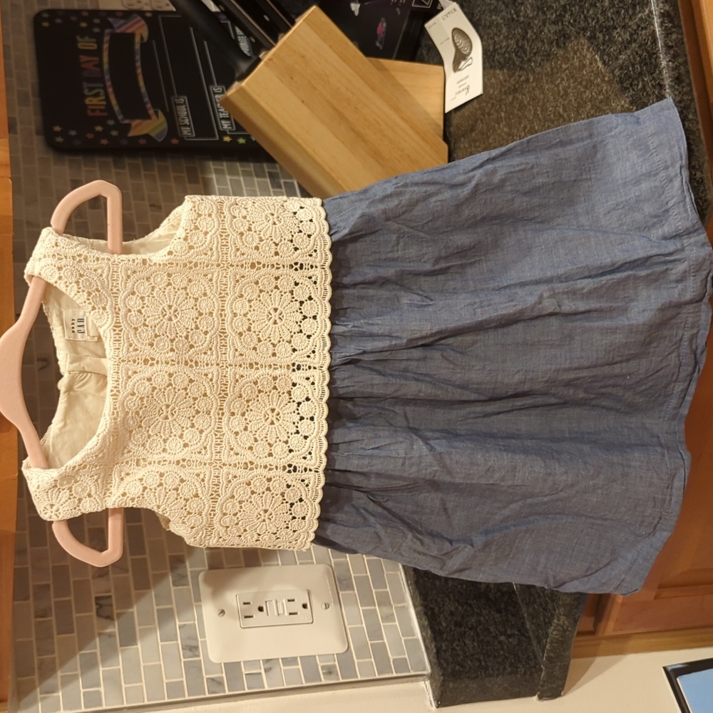 Gap Lined Dress with Lace Top, Cream and Blue, Size 3 Years